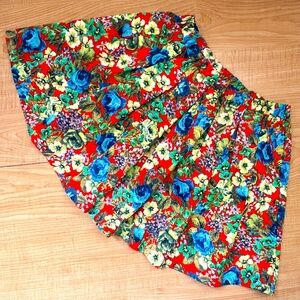 Sugar + Lips Women Floral Pleated Mini Skirt Sz L Vaca Party Tropical Pull On